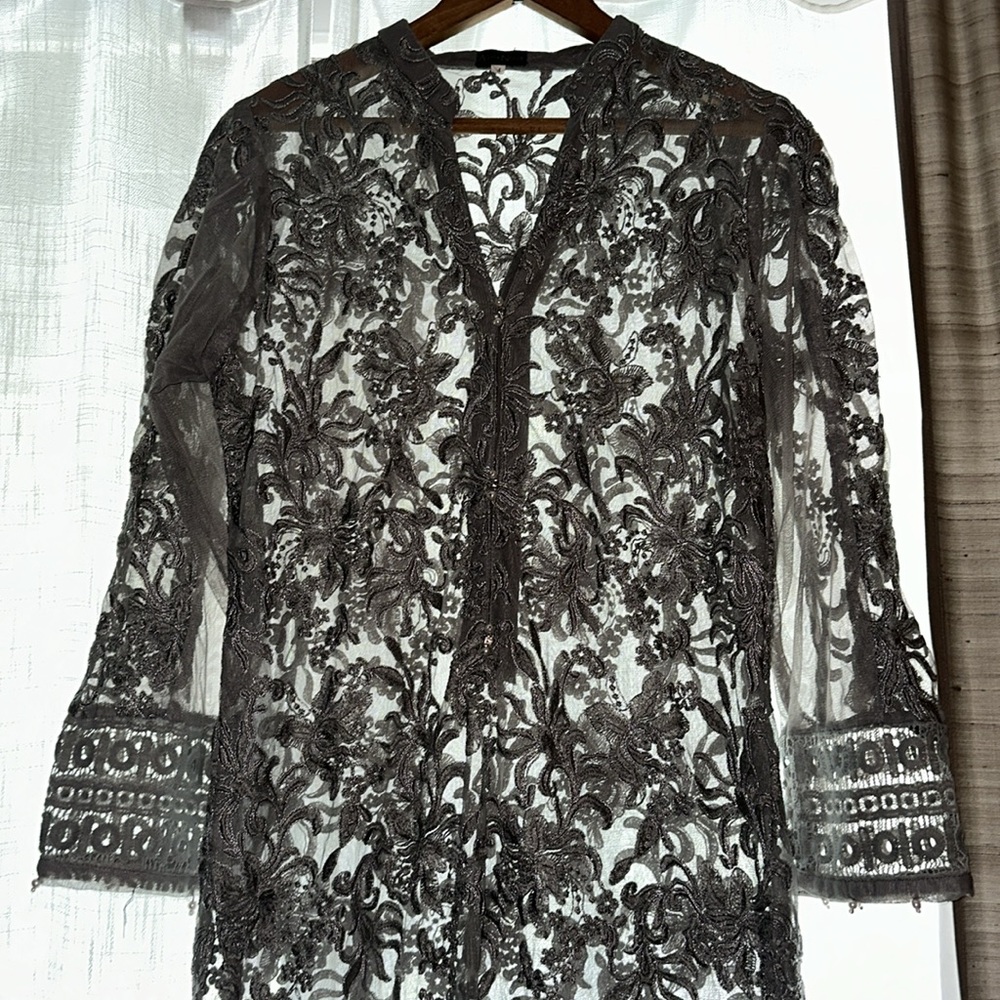 Agha Noor grey classic lace tunic $119 - Picture 8 of 8